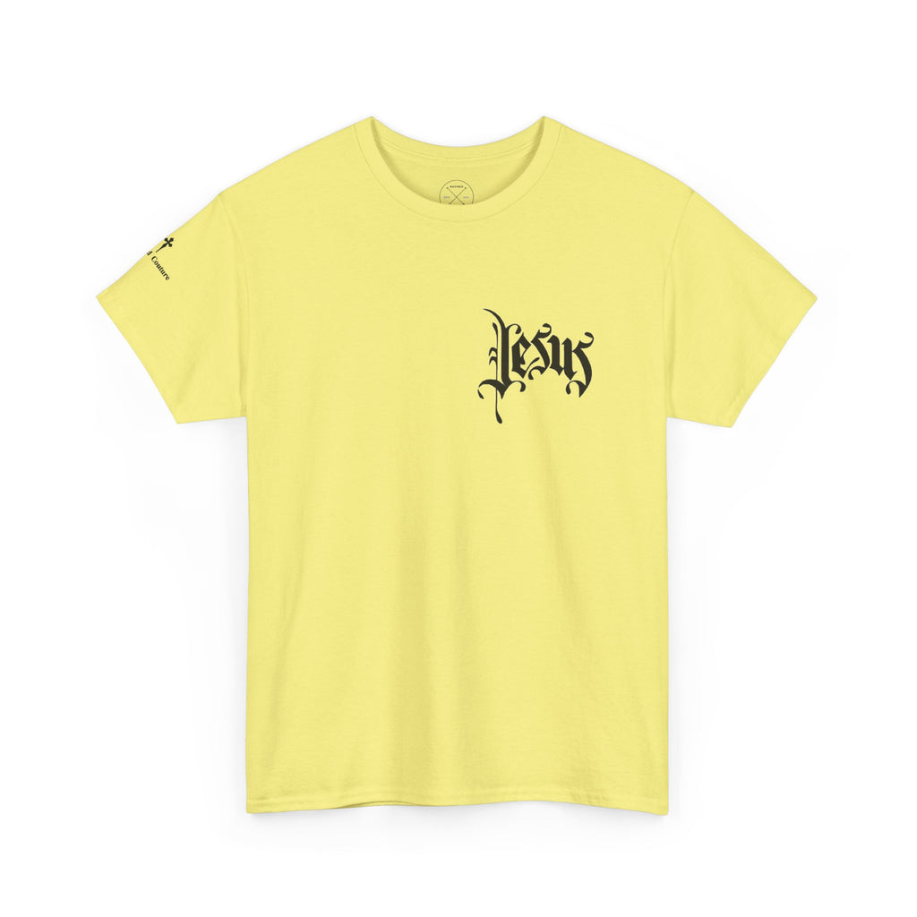Jesus Script Tee — Gothic Cross Christian T-Shirt