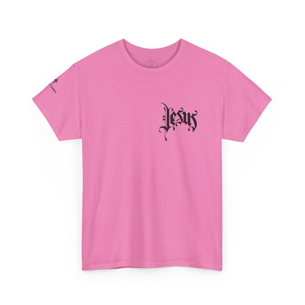 Jesus Script Tee — Gothic Cross Christian T-Shirt