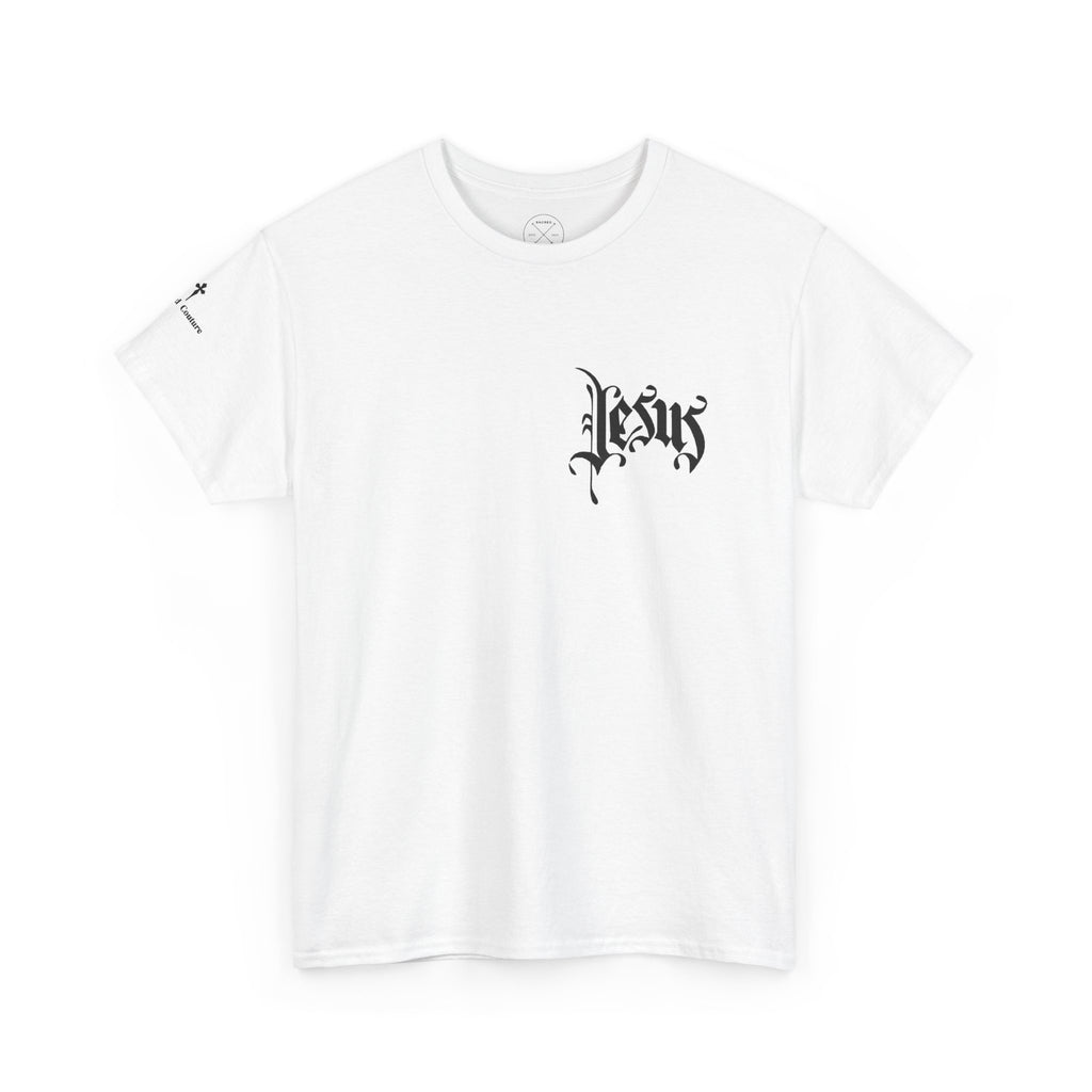 Jesus Script Tee — Gothic Cross Christian T-Shirt