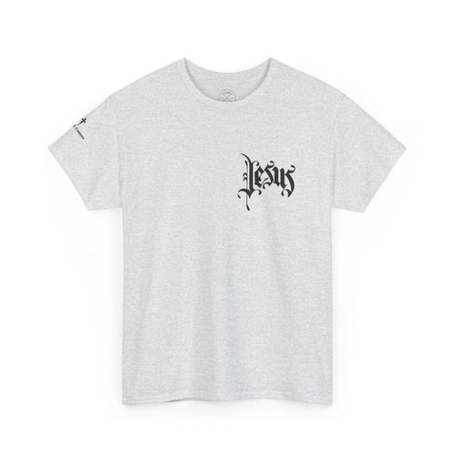 Jesus Script Tee — Gothic Cross Christian T-Shirt
