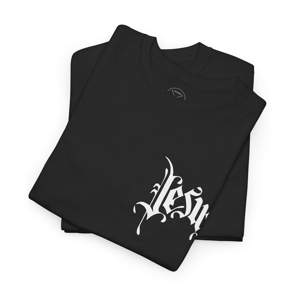 Jesus Script Tee — Gothic Cross Christian T-Shirt